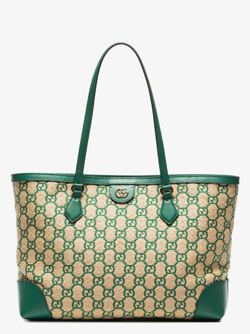 Neutral Ophidia Medium Raffia Tote Bag
