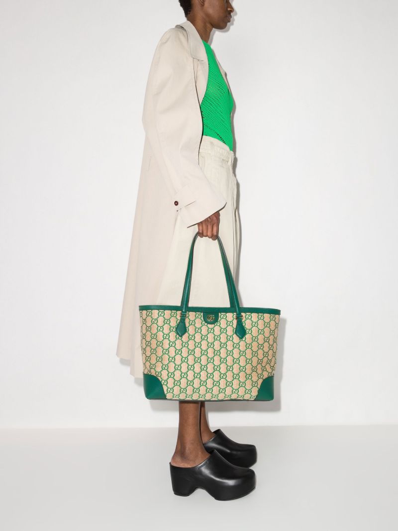 Neutral Ophidia Medium Raffia Tote Bag