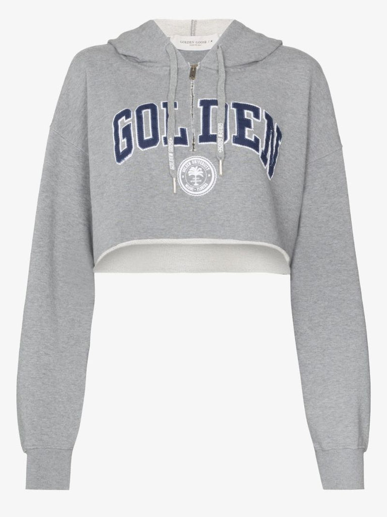 Cropped Logo Cotton Hoodie