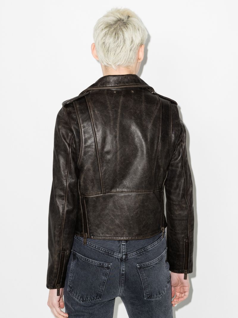 Distressed Leather Biker Jacket