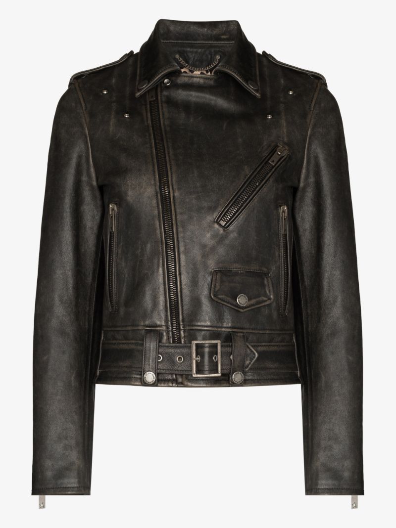 Distressed Leather Biker Jacket