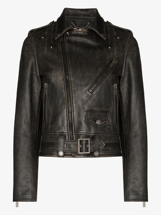 Distressed Leather Biker Jacket