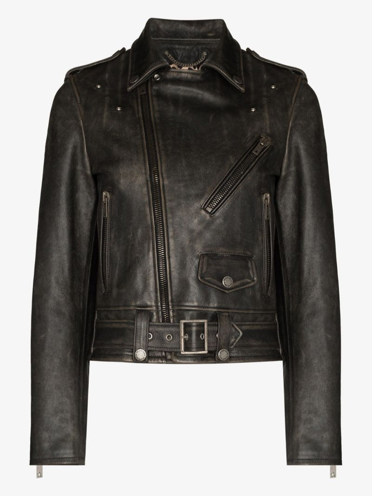 Distressed Leather Biker Jacket