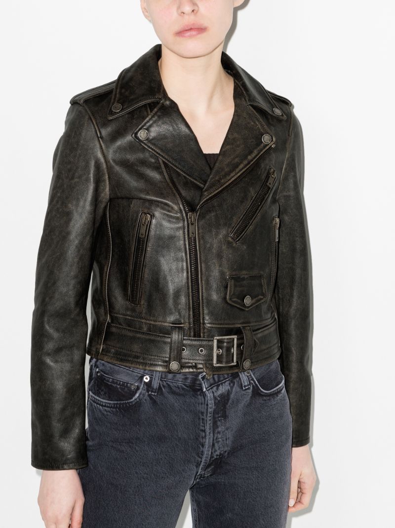 Distressed Leather Biker Jacket