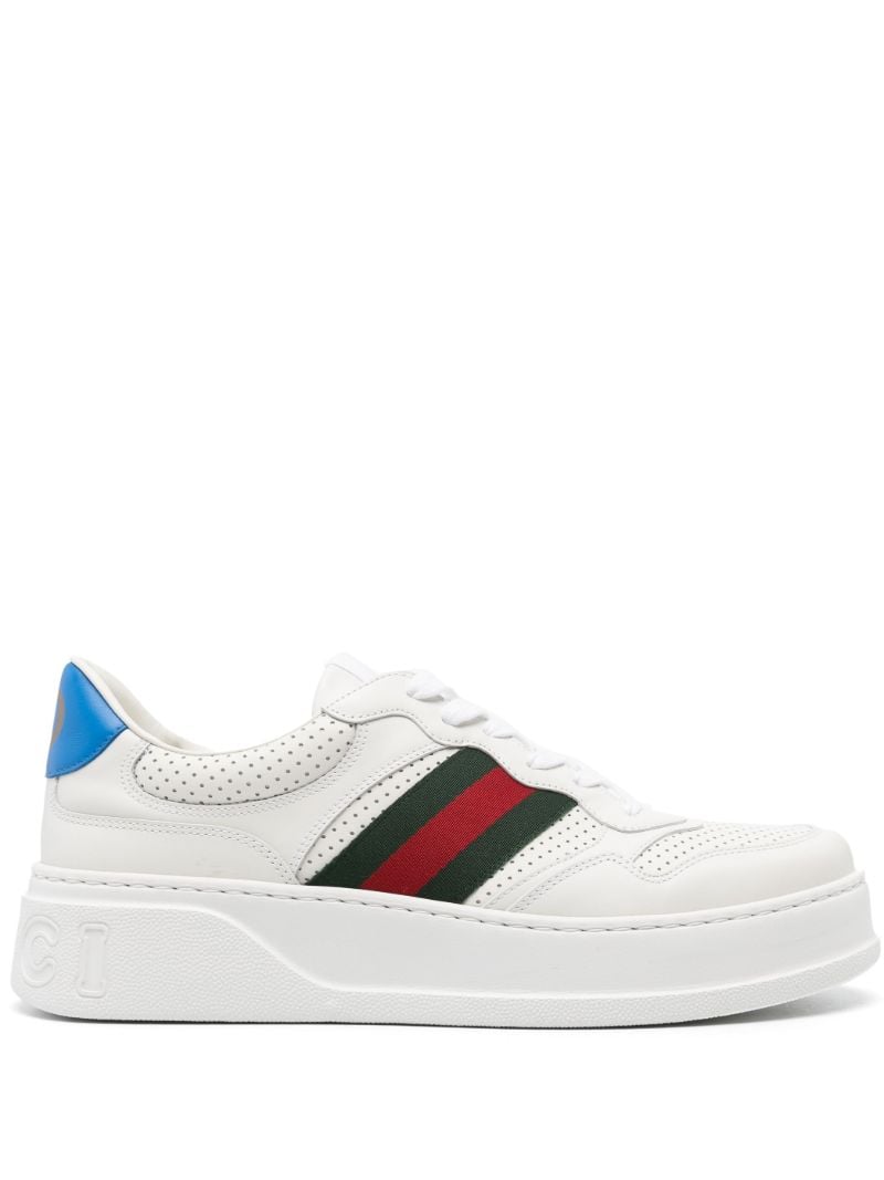 White Web-trim Leather Sneakers