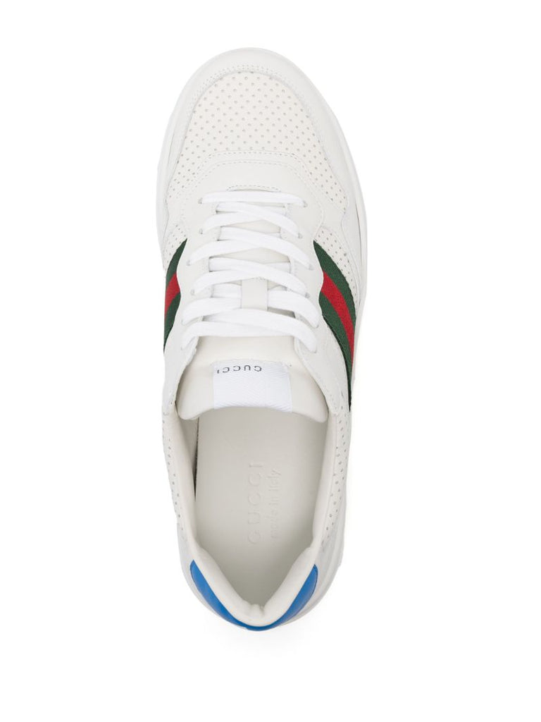 White Web-trim Leather Sneakers