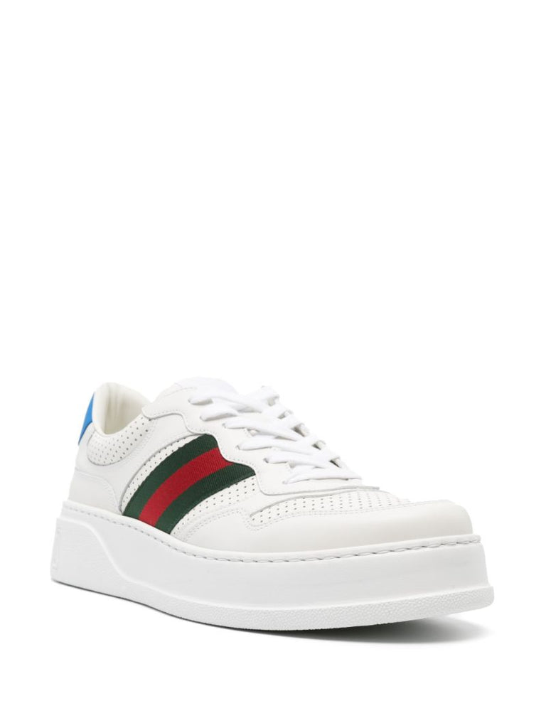 White Web-trim Leather Sneakers