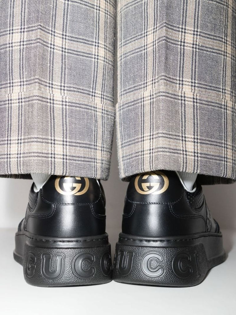 Black Gg Embossed Low-top Leather Sneakers