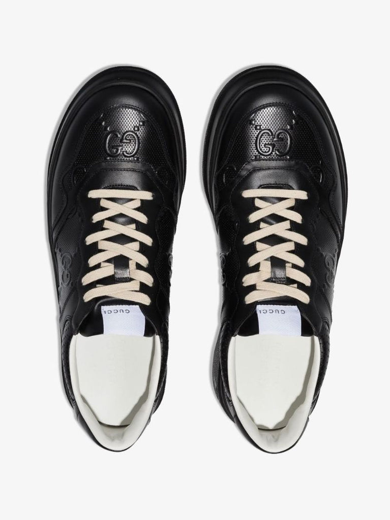 Black Gg Embossed Low-top Leather Sneakers
