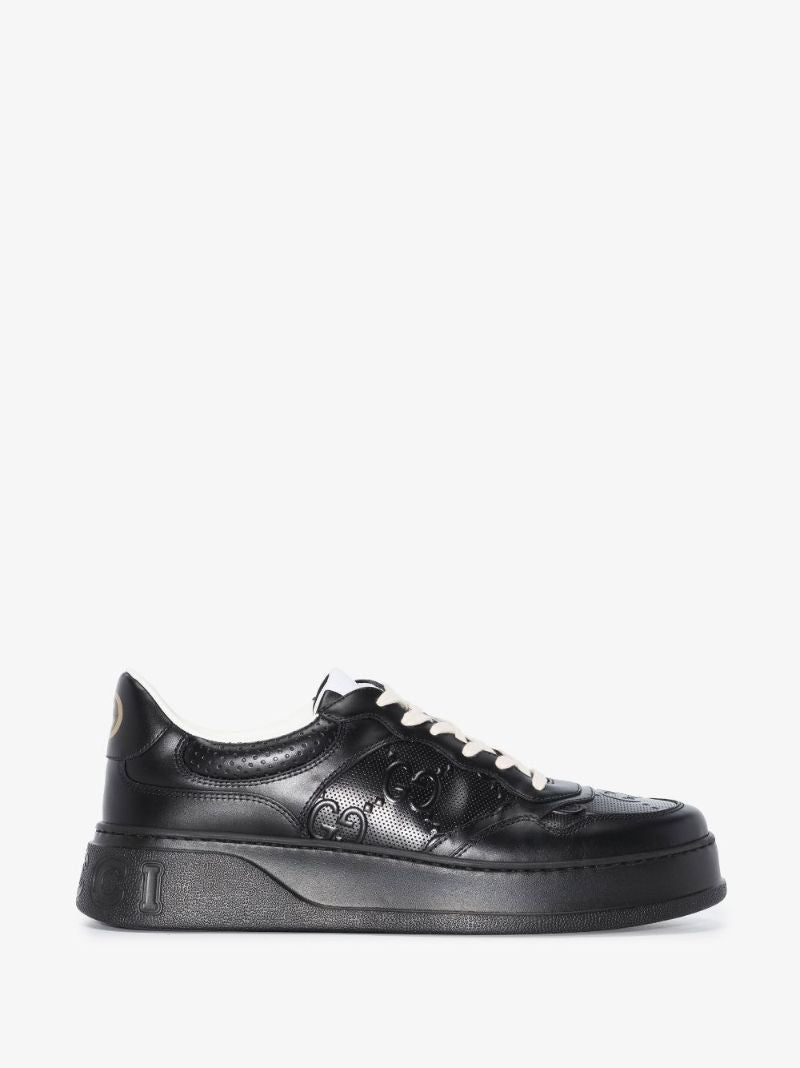Black Gg Embossed Low-top Leather Sneakers