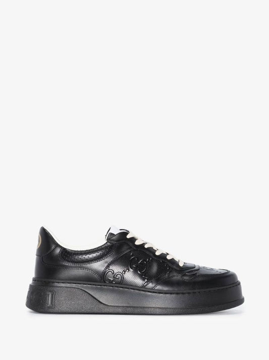 Black Gg Embossed Low-top Leather Sneakers