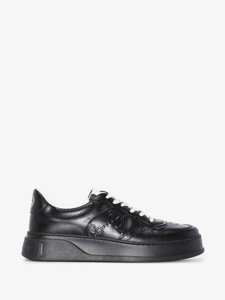 Black Gg Embossed Low-top Leather Sneakers