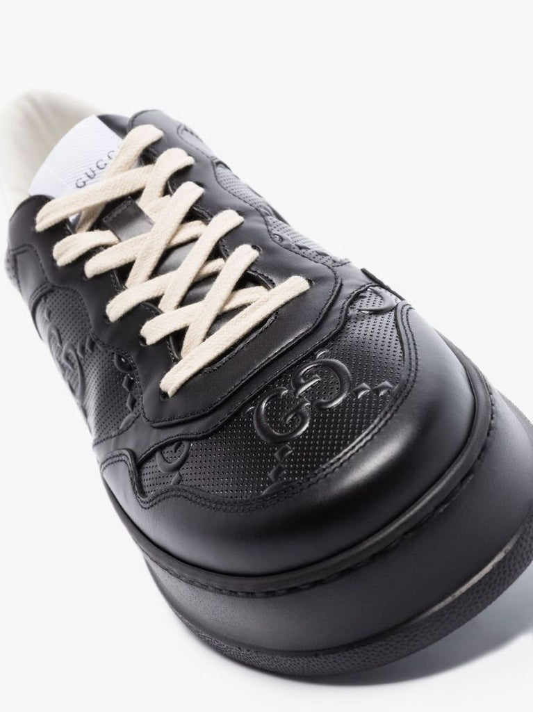Black Gg Embossed Low-top Leather Sneakers