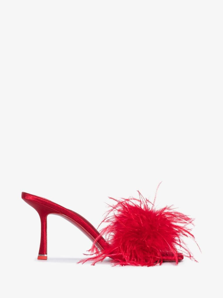 Red Lulu 85 Feather Mules