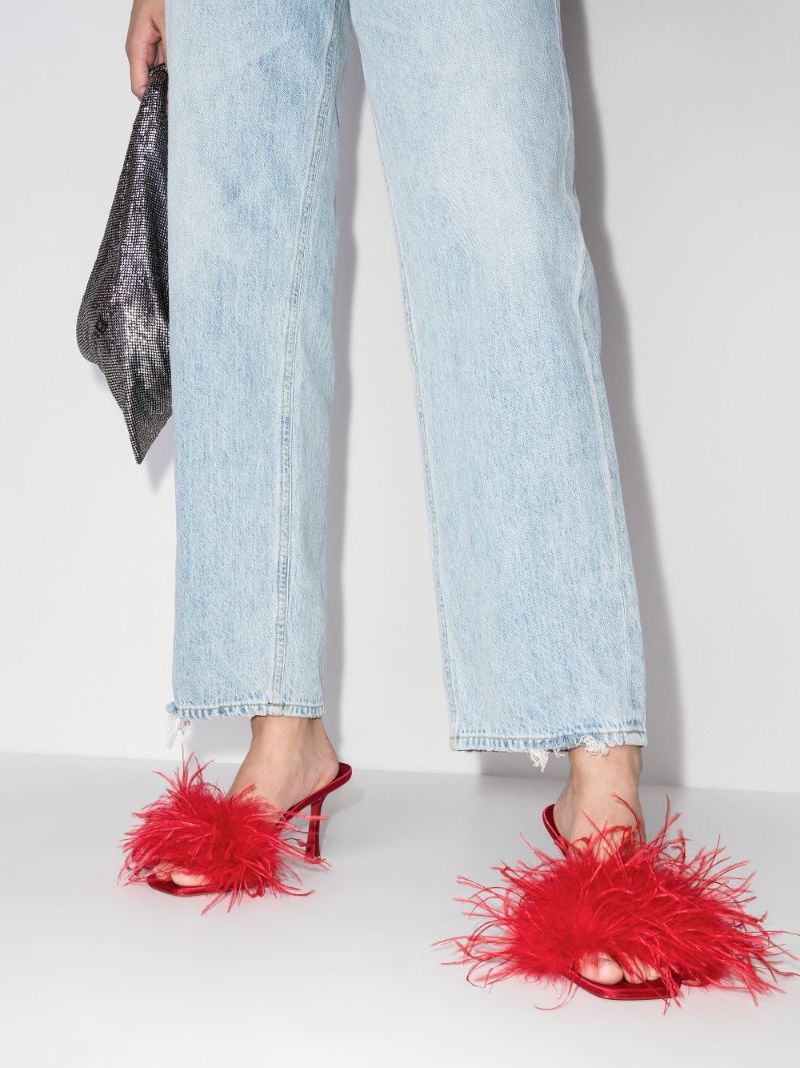 Red Lulu 85 Feather Mules