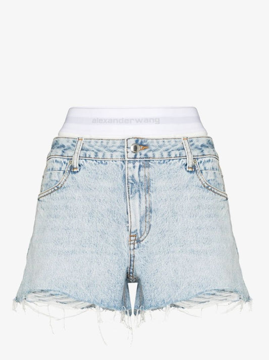 Logo Waistband Denim Shorts
