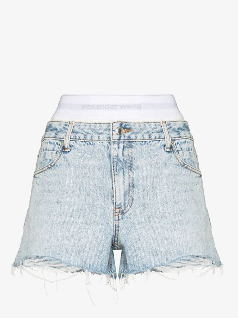 Logo Waistband Denim Shorts