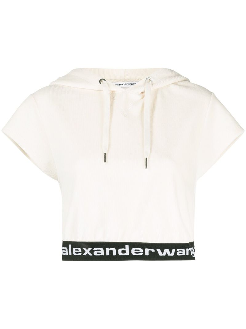 White Logo-strap Corduroy Hoodie