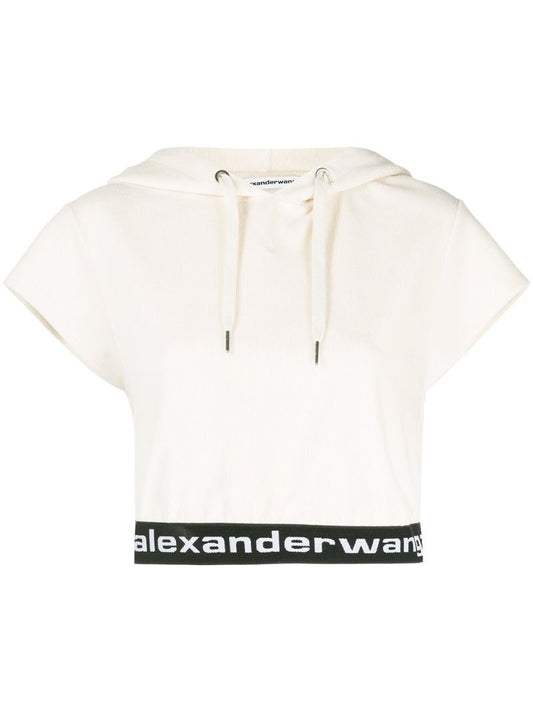 White Logo-strap Corduroy Hoodie