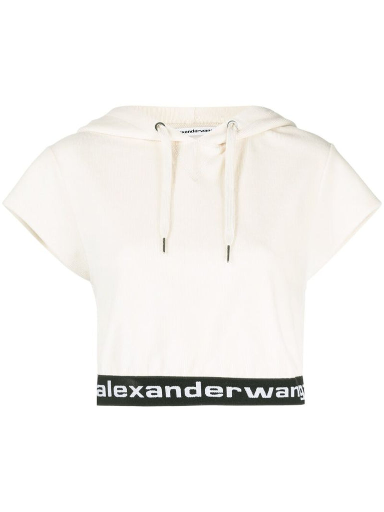 White Logo-strap Corduroy Hoodie