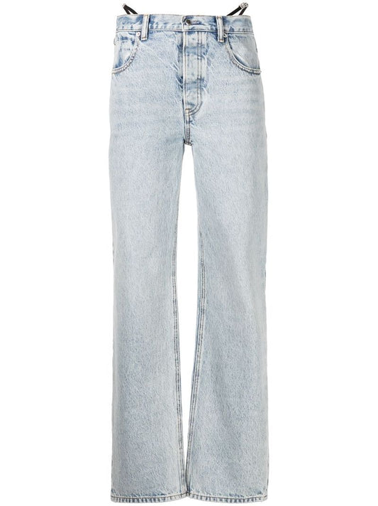 Blue Logo Strap Straight-leg Jeans