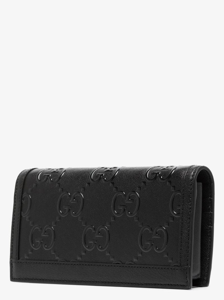 Black Gg Embossed Leather Wallet on Chain