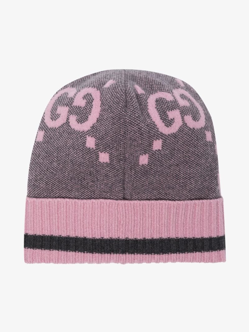 Grey and Pink Gg Cashmere Beanie Hat
