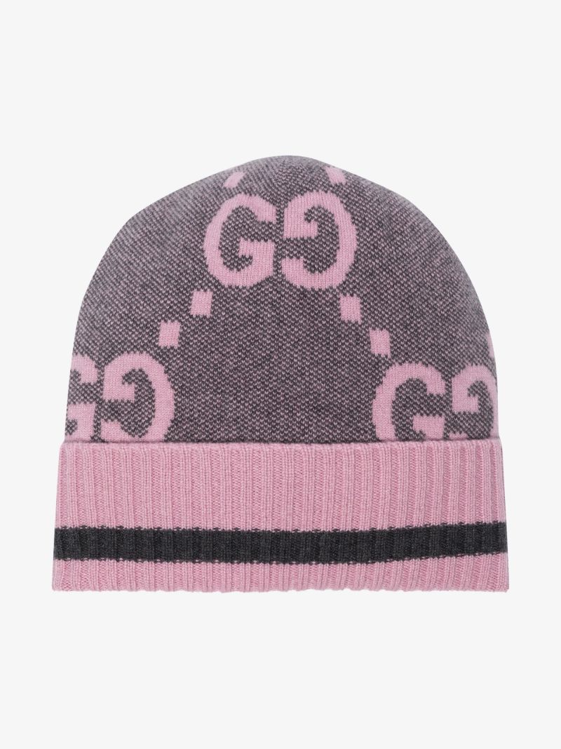 Grey and Pink Gg Cashmere Beanie Hat