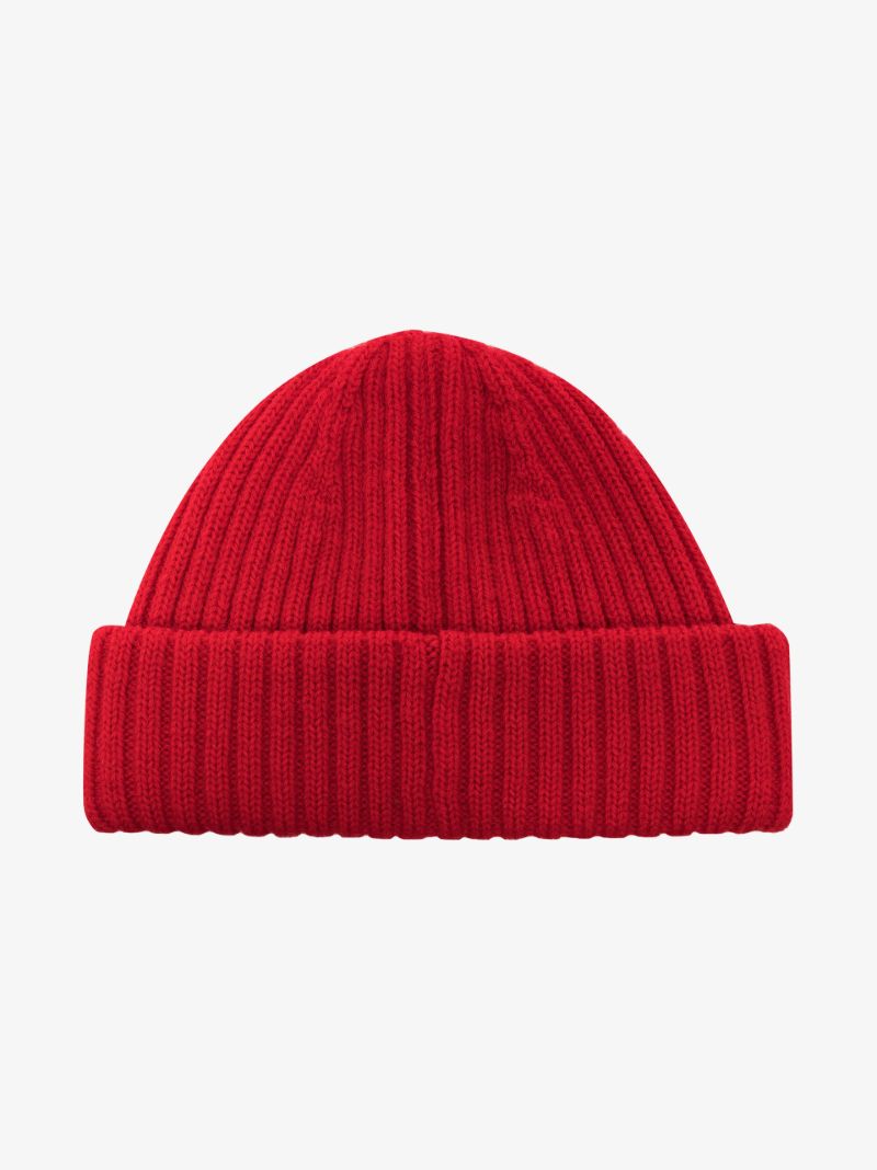 Red Ribbed Beanie Hat
