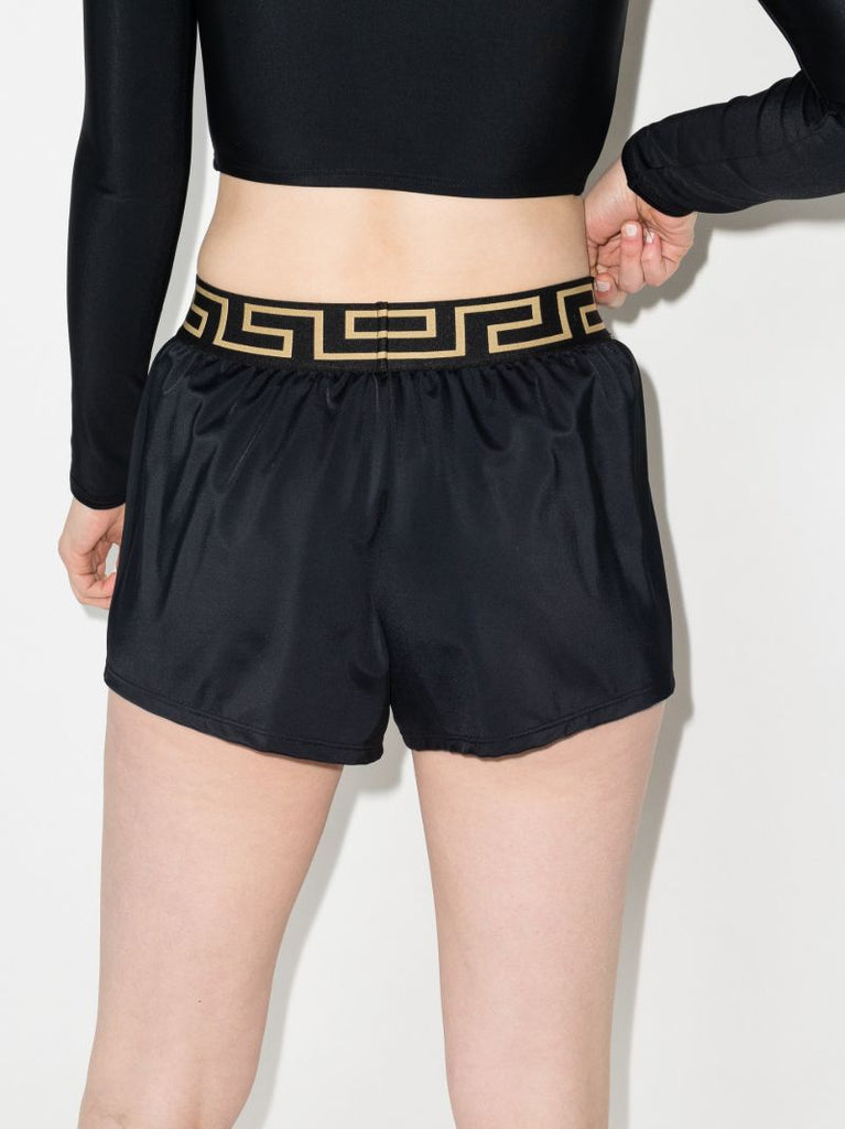 Black High Waist Greca Border Shorts