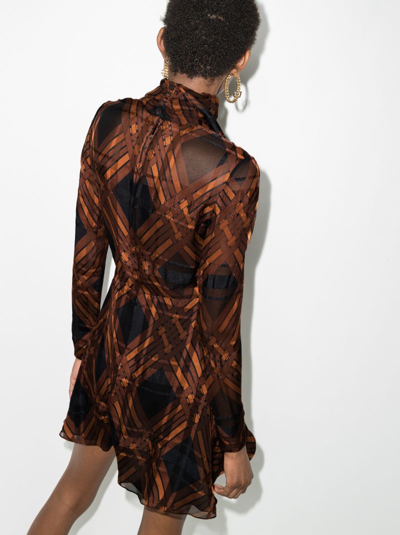 Brown Checked Silk Mini Dress
