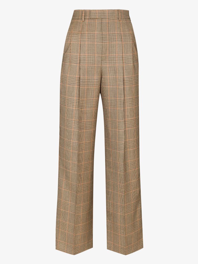 High Waist Check Wool Trousers