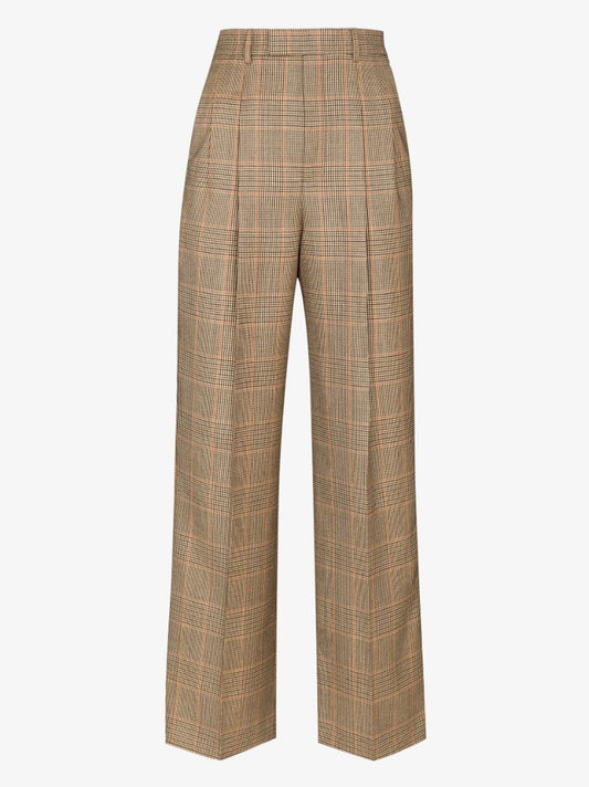 High Waist Check Wool Trousers