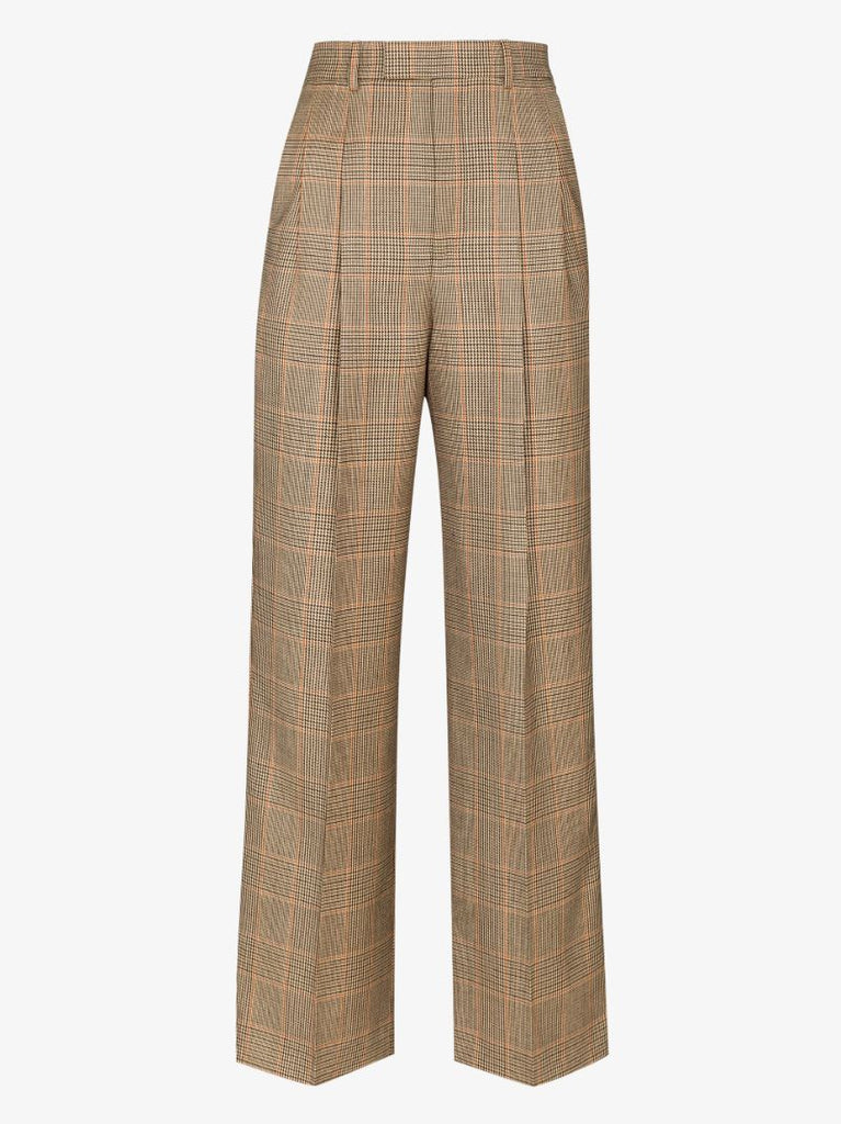 High Waist Check Wool Trousers