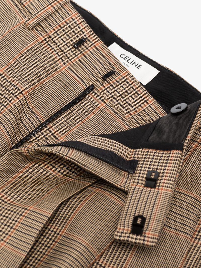 High Waist Check Wool Trousers