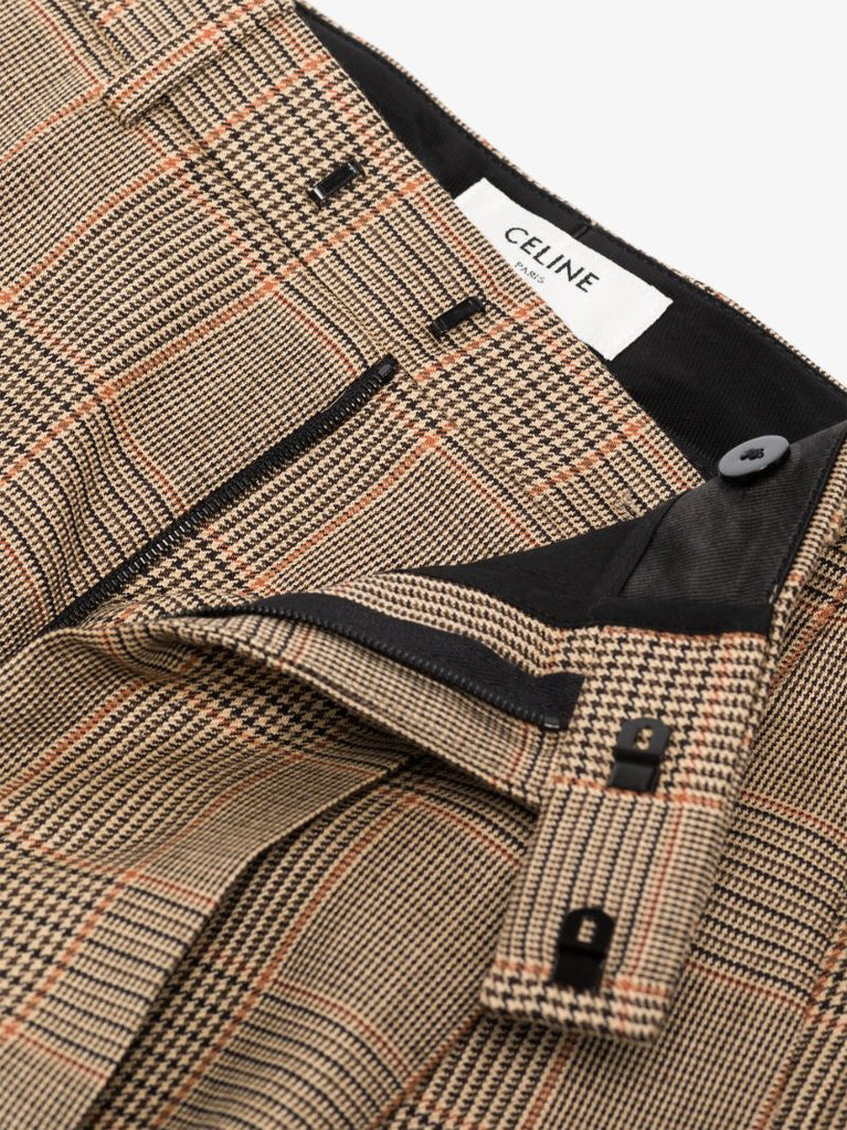 High Waist Check Wool Trousers