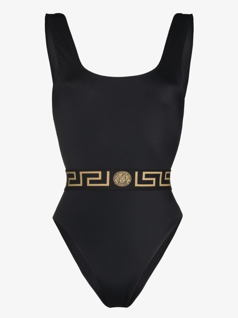 Black Greca Print Swimsuit