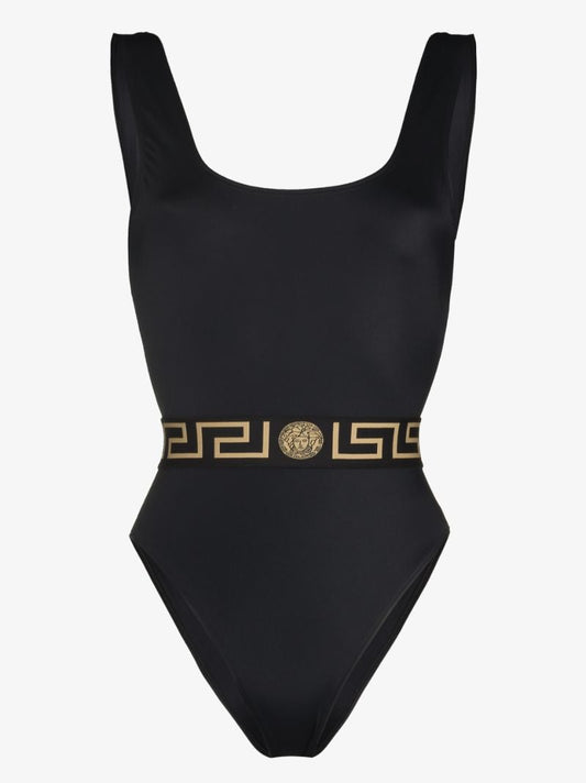 Black Greca Print Swimsuit