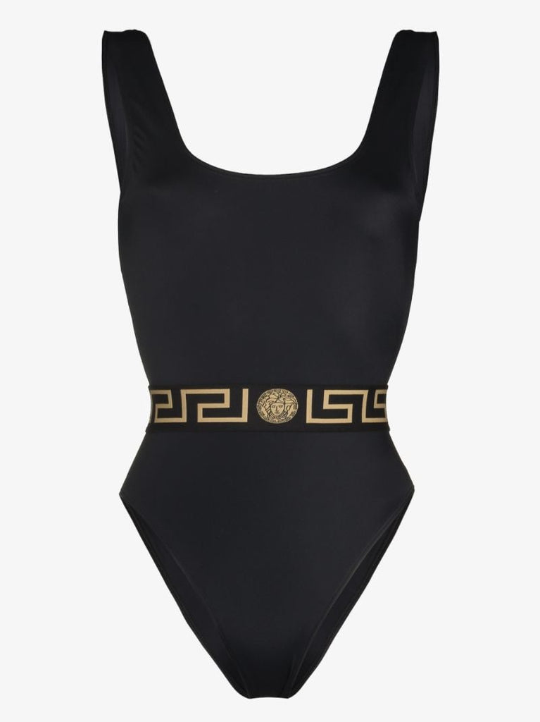 Black Greca Print Swimsuit