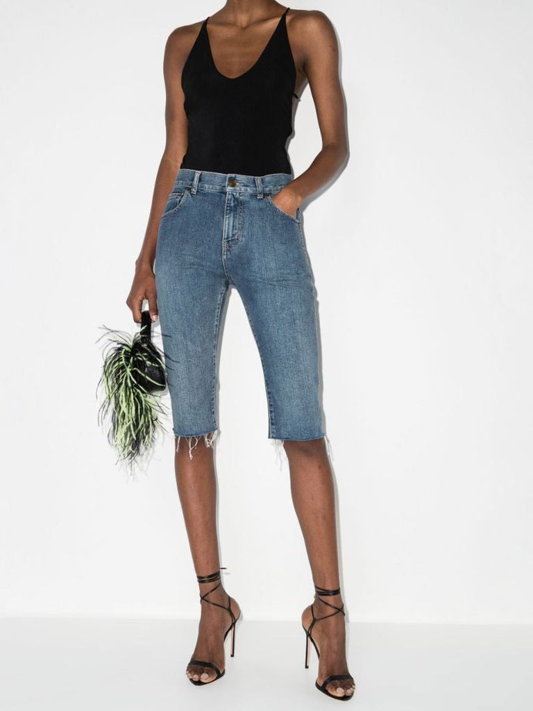 Blue High-rise Denim Shorts