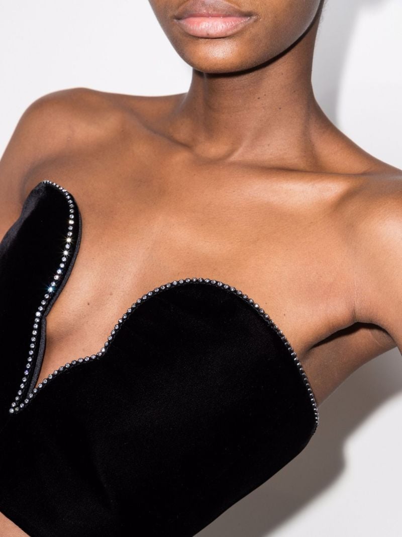 Black Crystal Embellished Velvet Bustier