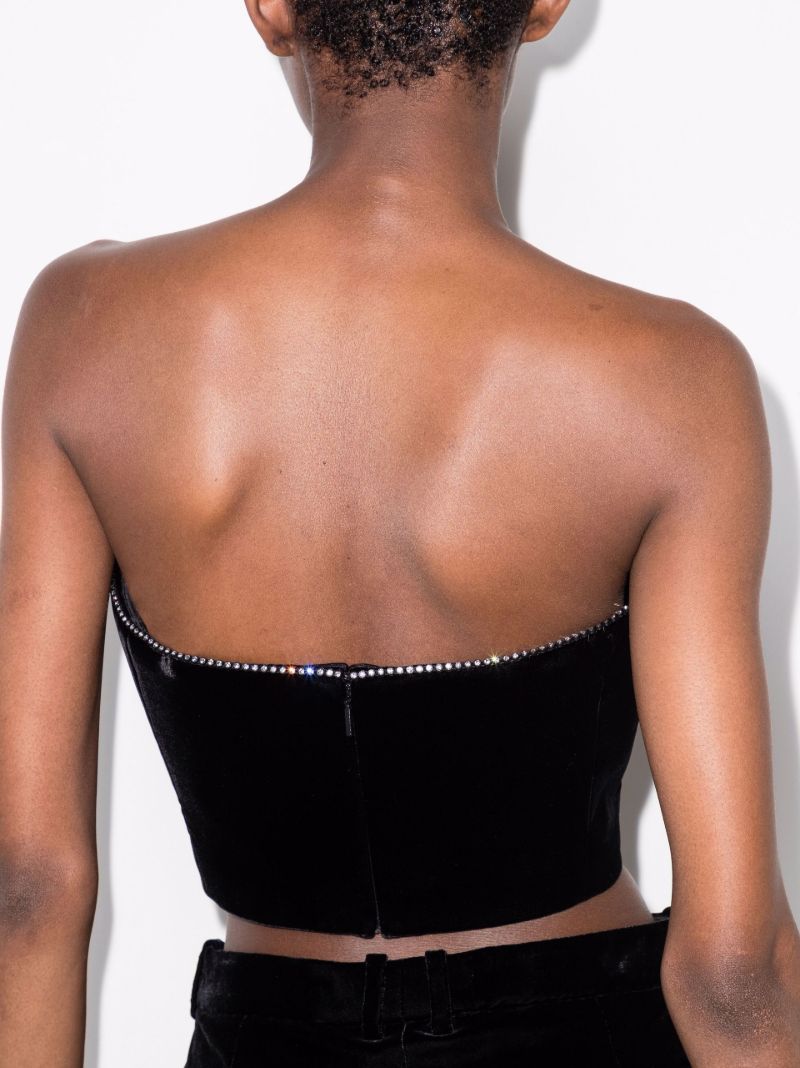 Black Crystal Embellished Velvet Bustier