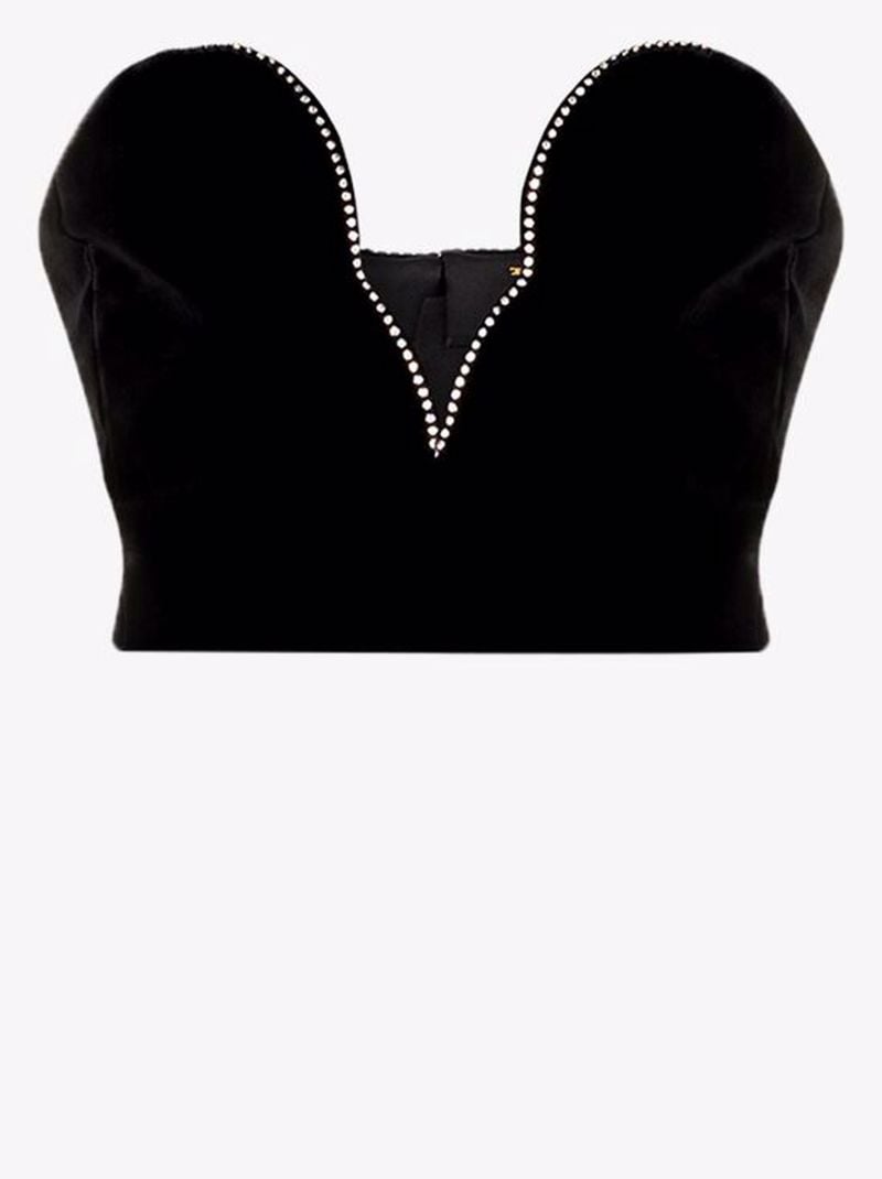 Black Crystal Embellished Velvet Bustier