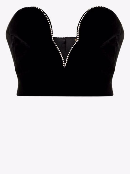 Black Crystal Embellished Velvet Bustier