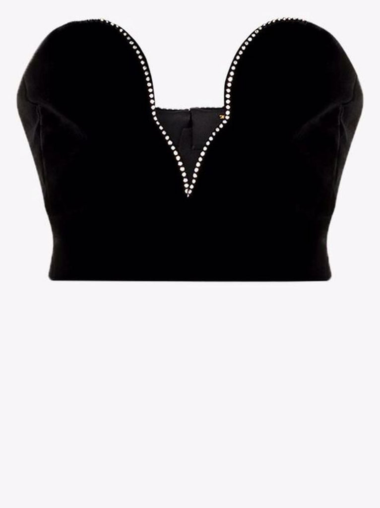 Black Crystal Embellished Velvet Bustier