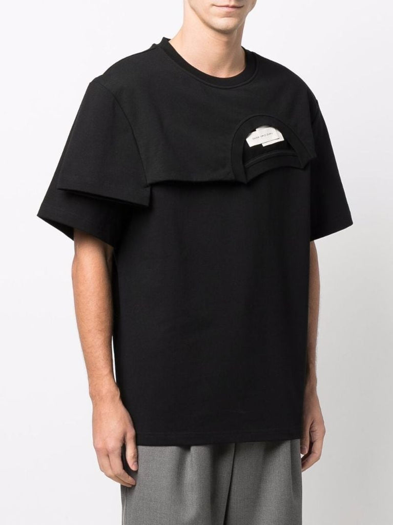 Black Double Collar Cotton T-shirt