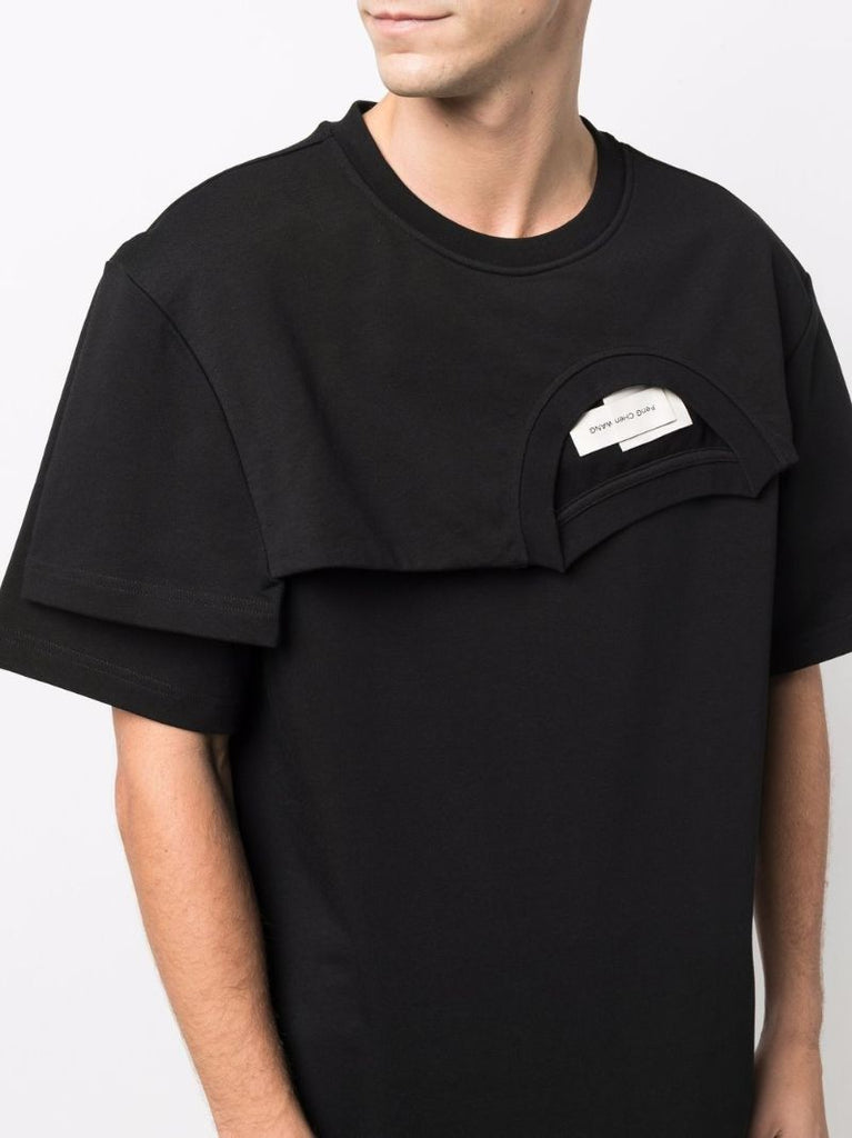 Black Double Collar Cotton T-shirt