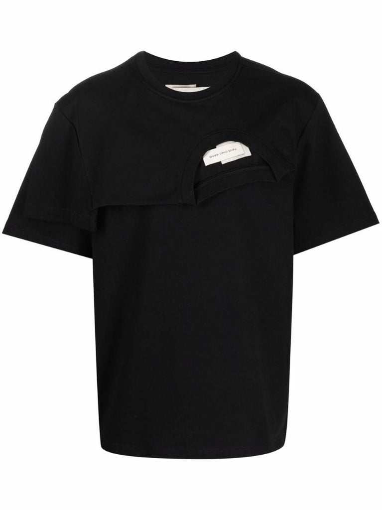 Black Double Collar Cotton T-shirt