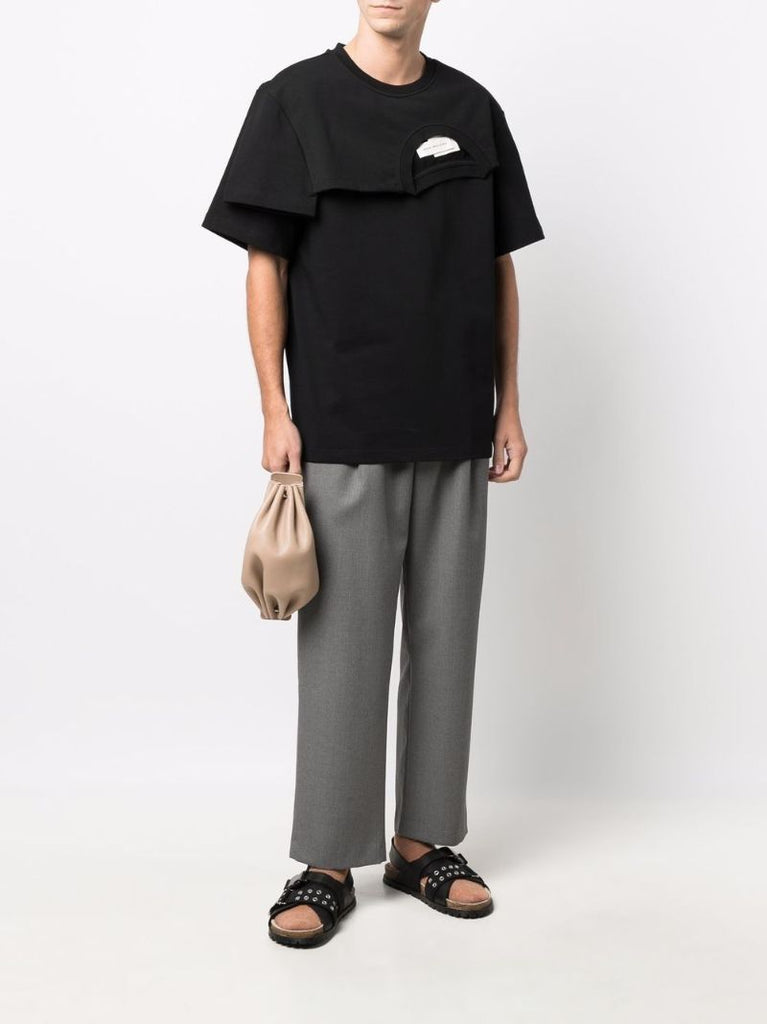 Black Double Collar Cotton T-shirt