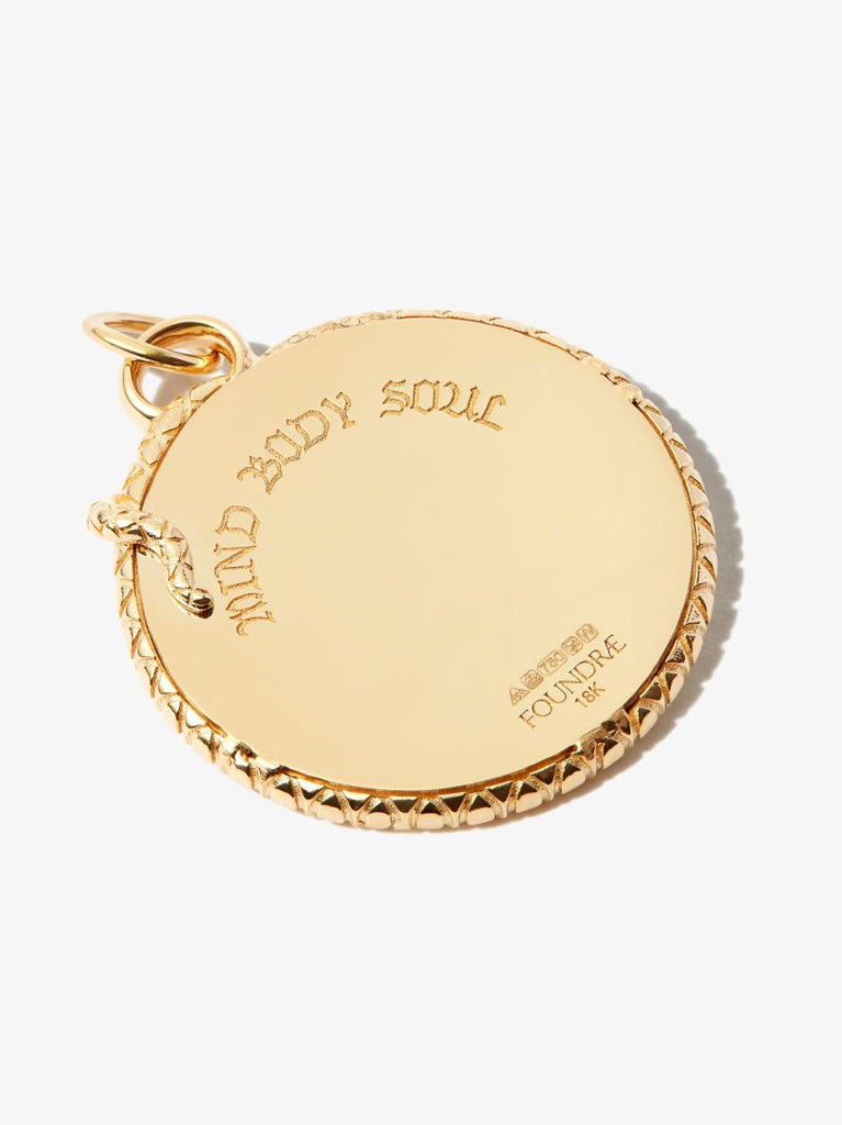 18k Yellow Gold Mind Body Soul Wholeness Large Diamond Medallion Charm